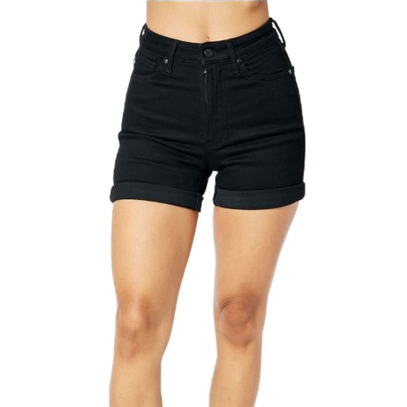 Judy Blue Tummy Control Black High Rise Cuffed Shorts - Picture 5 of 6